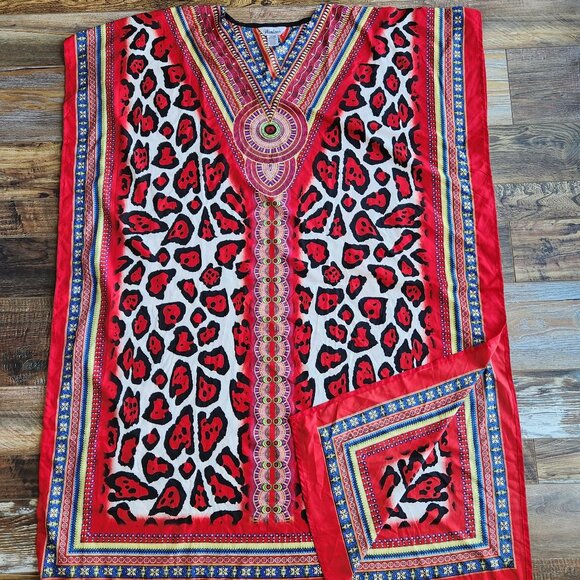 WINLAR Tribal Boho Satin Maxi Kaftan MuuMuu Dress Polyester Multicolor - Picture 5 of 8